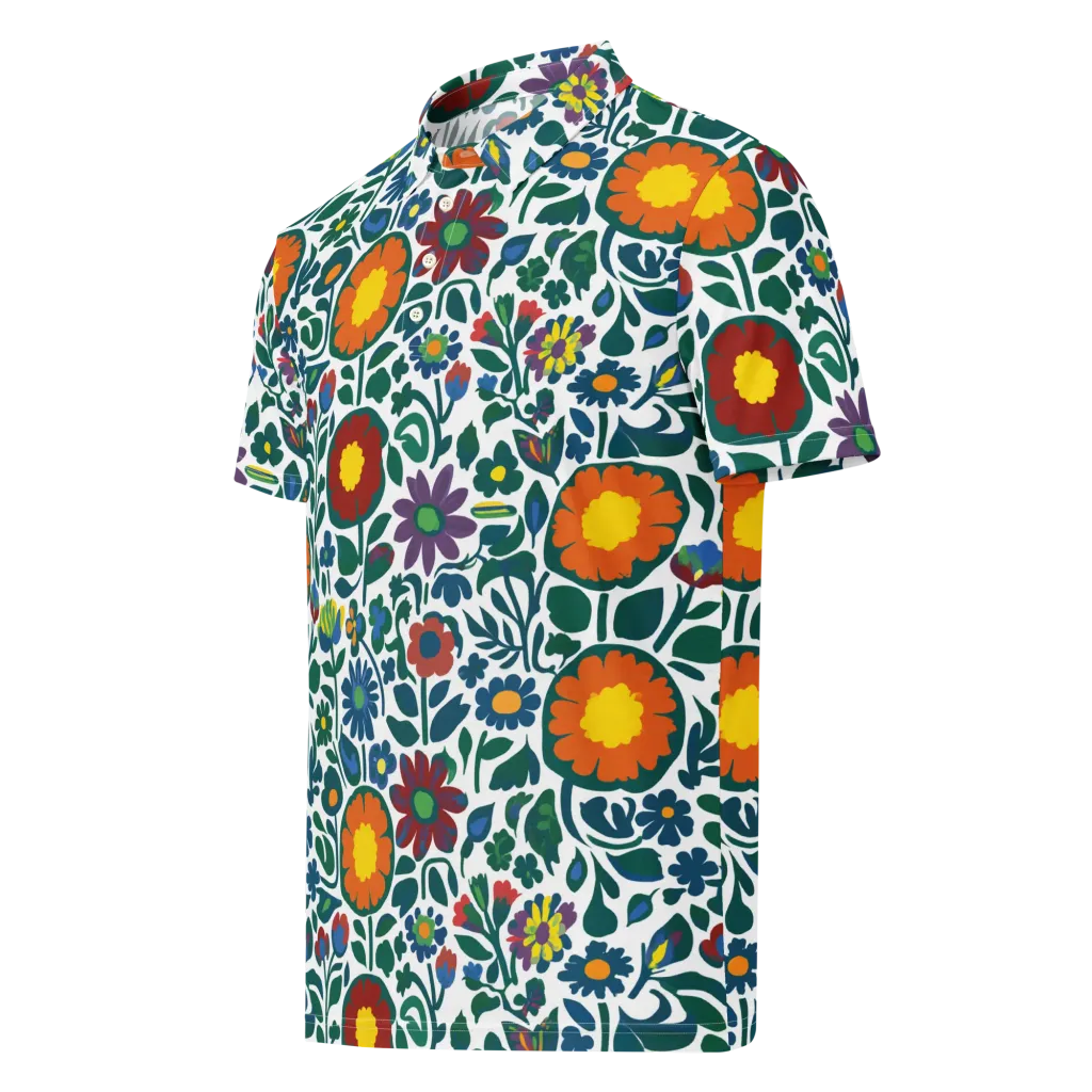 Folk Garden Riot on Men's Slim Fit Polo Shirt — Left Front