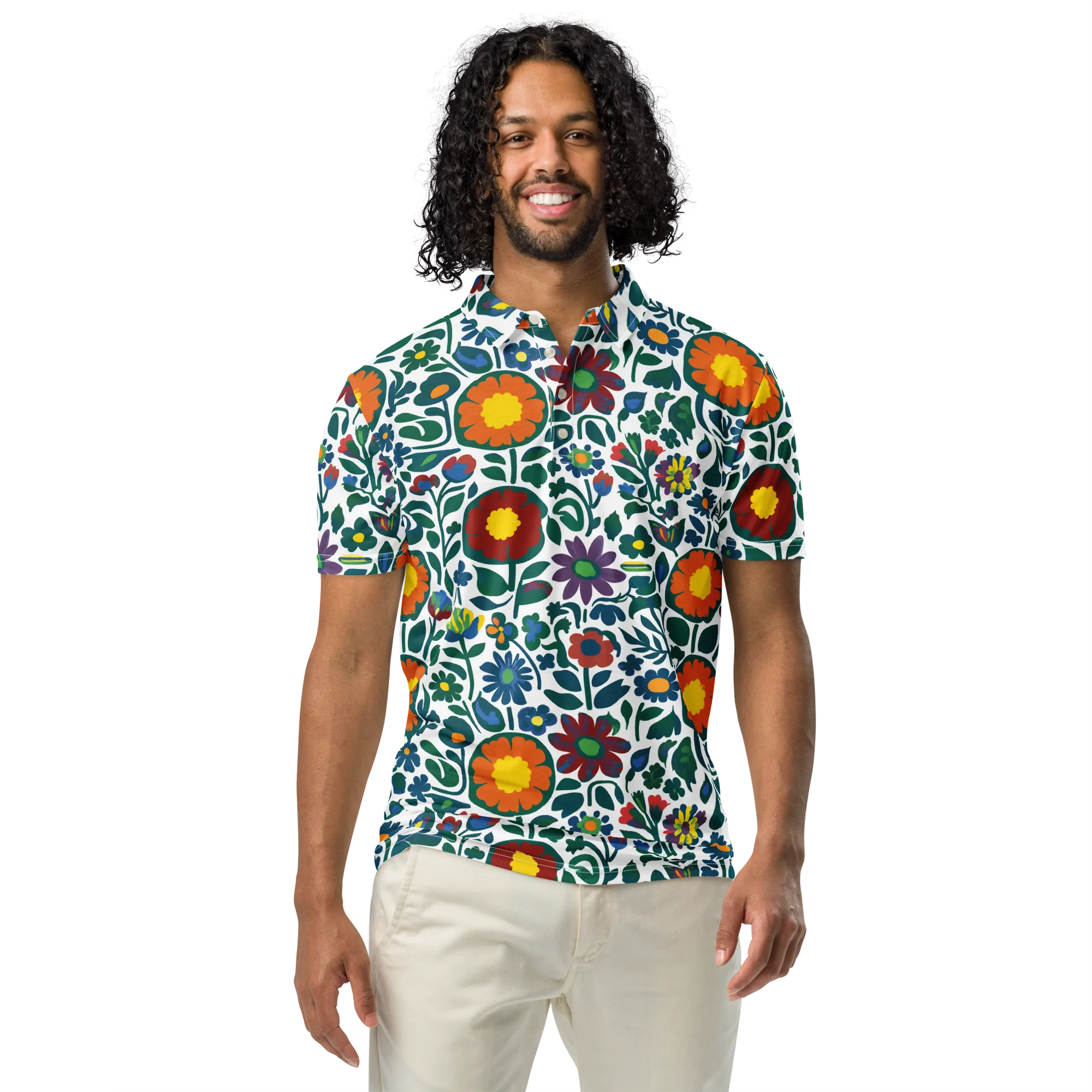 Folk Garden Riot on Men's Slim Fit Polo Shirt — Front