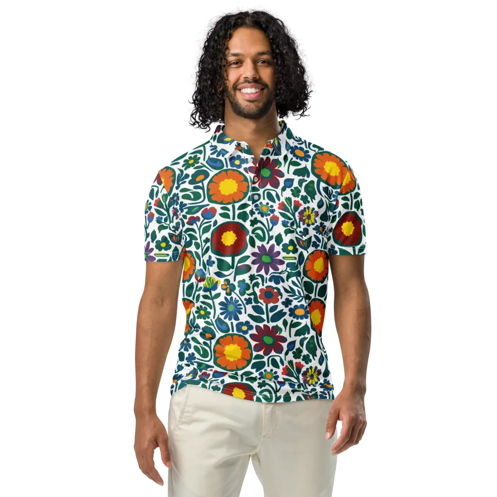 Folk Garden Riot on Men's Slim Fit Polo Shirt — Front