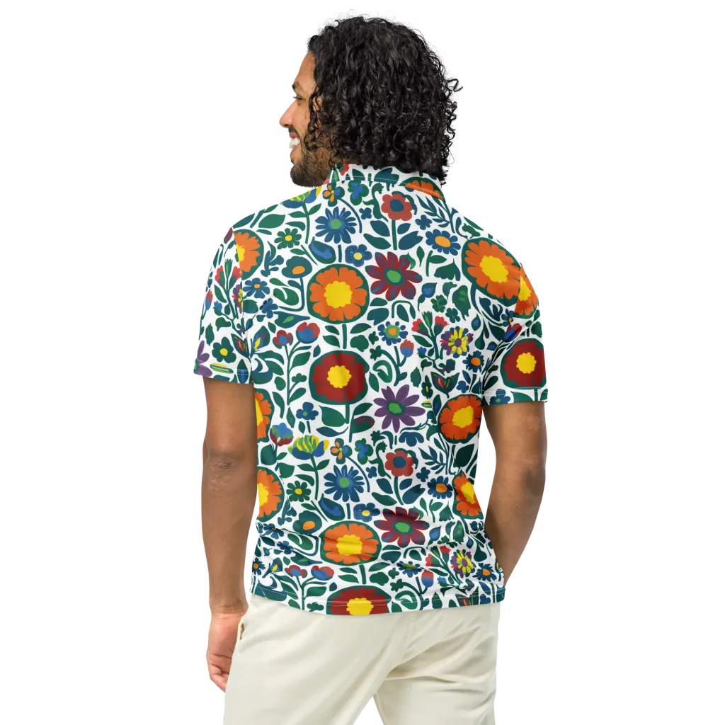 Folk Garden Riot on Men's Slim Fit Polo Shirt — Back