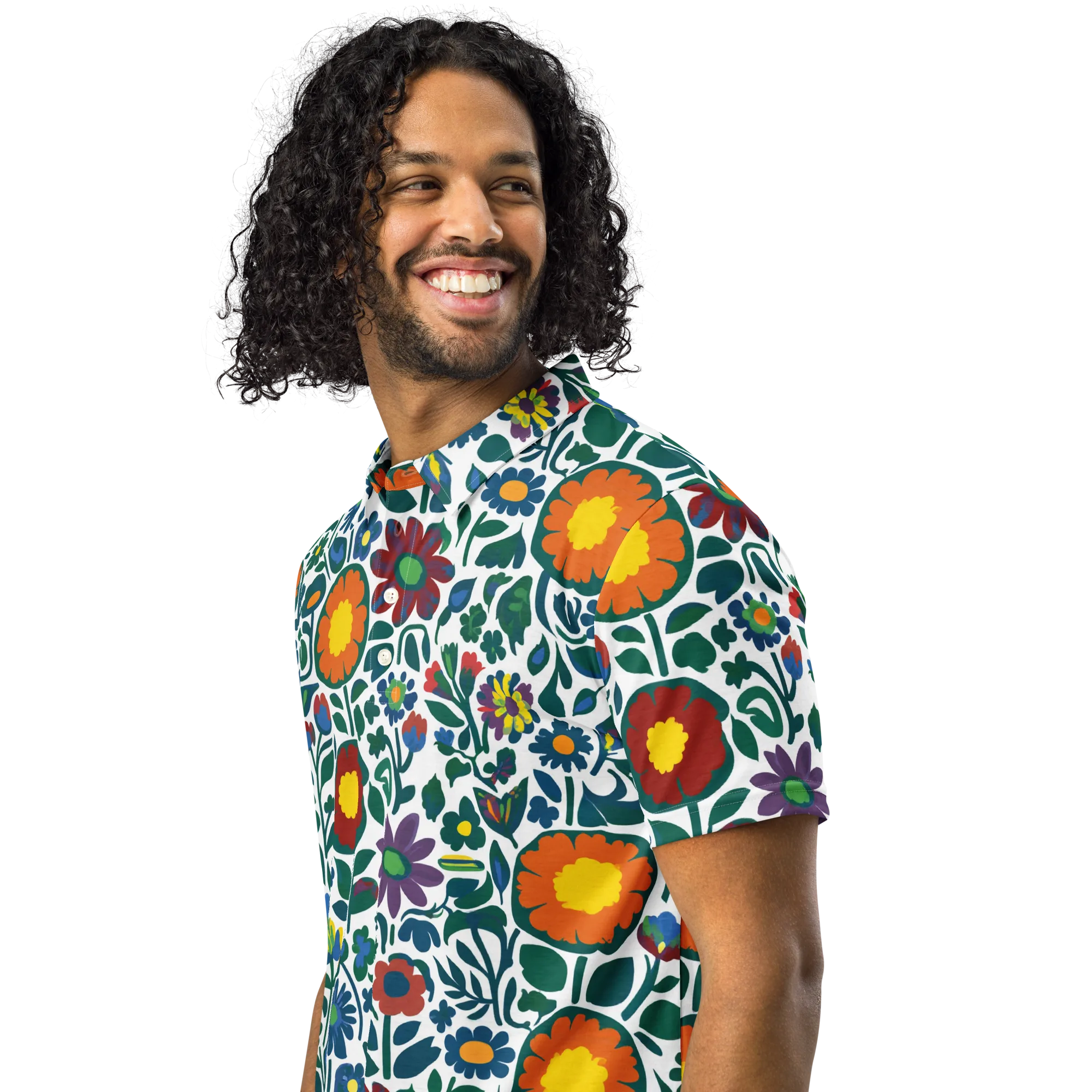 Folk Garden Riot on Men's Slim Fit Polo Shirt — Left Front