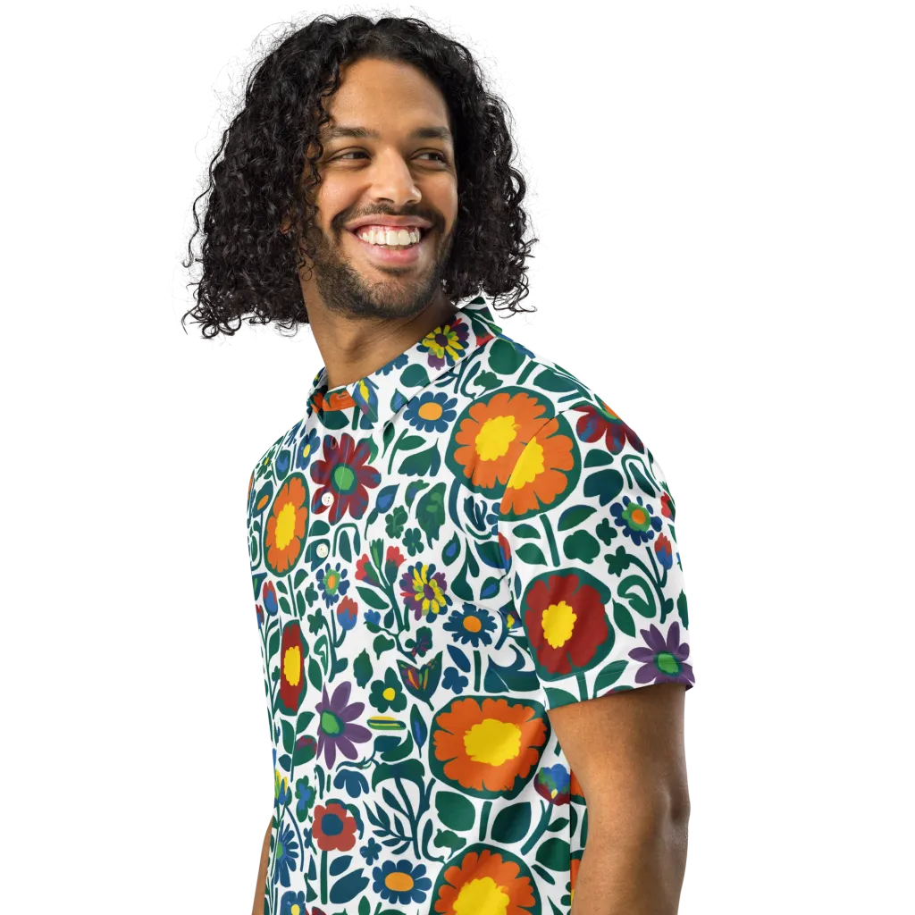 Folk Garden Riot on Men's Slim Fit Polo Shirt — Left Front