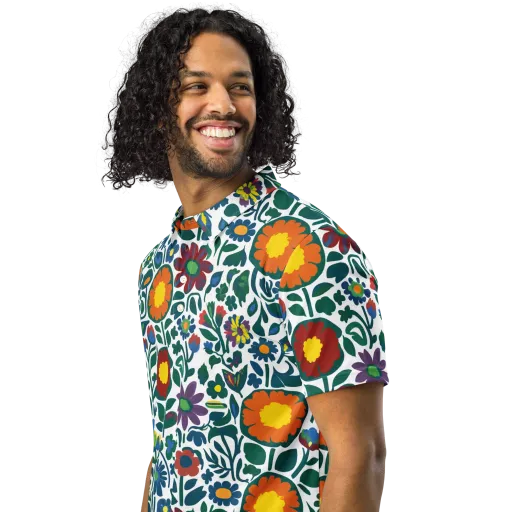Folk Garden Riot on a Men's Slim Fit Polo Shirt