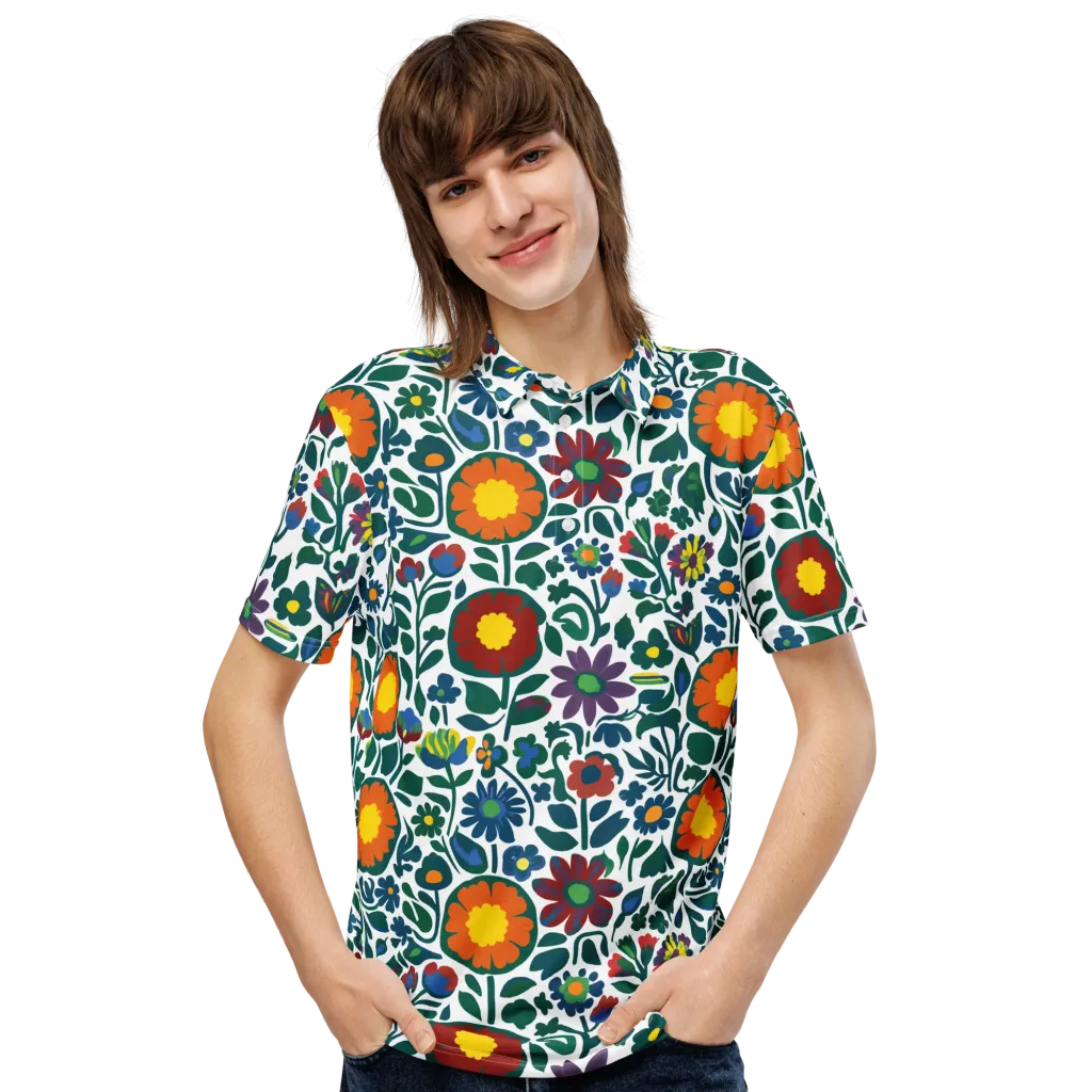 Folk Garden Riot on Men's Slim Fit Polo Shirt — Front