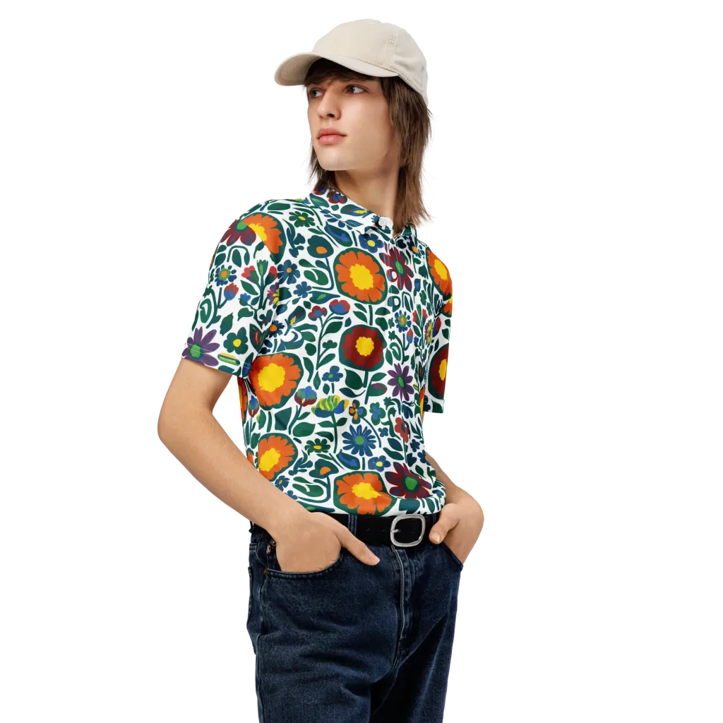 Folk Garden Riot on Men's Slim Fit Polo Shirt — Right Front
