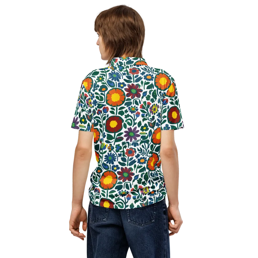 Folk Garden Riot on Men's Slim Fit Polo Shirt — Back