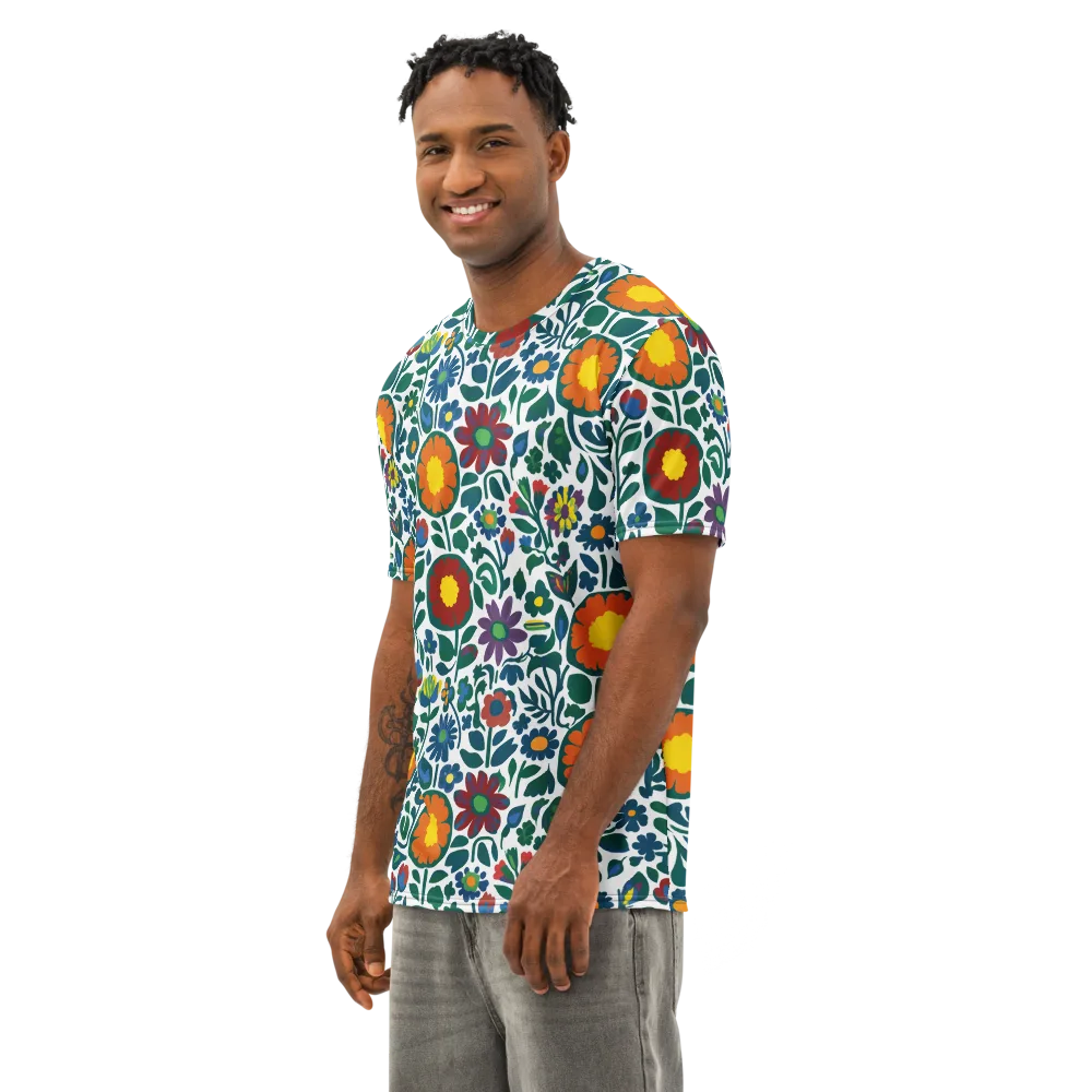 Folk Garden Riot on Men's Cotton Crew Neck T-Shirt — Left Front