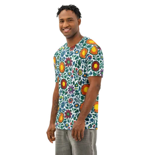 Folk Garden Riot on a Men's Cotton Crew Neck T-Shirt