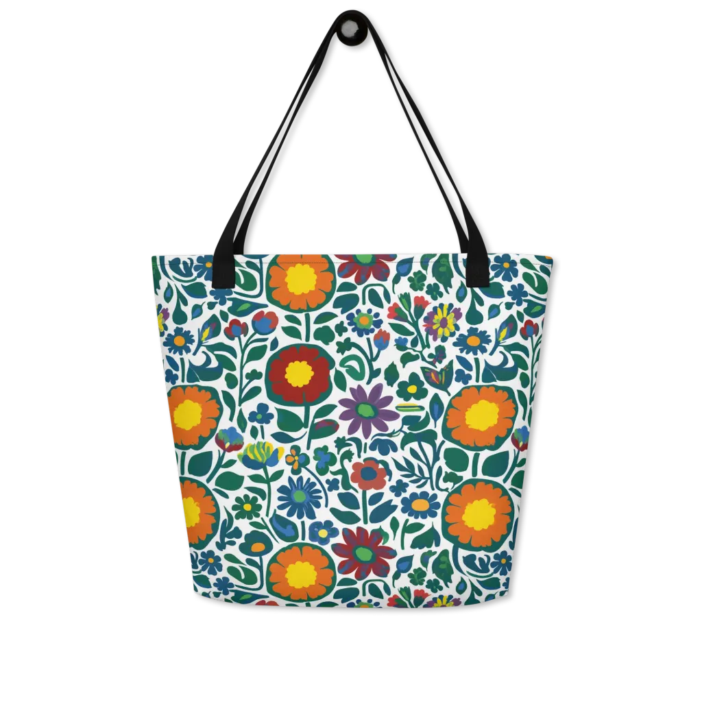 Folk Garden Riot on Large Tote Bag W/ Pocket — Front