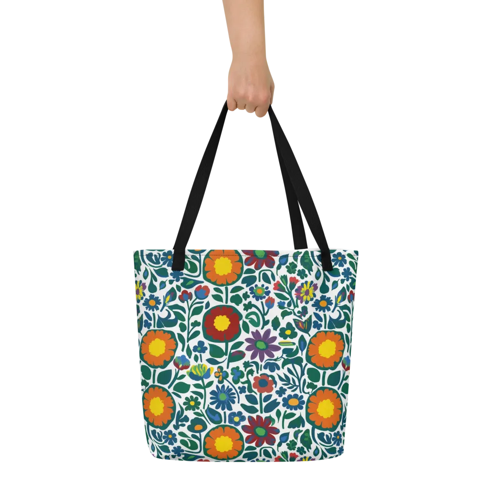 Folk Garden Riot on Large Tote Bag W/ Pocket — Front