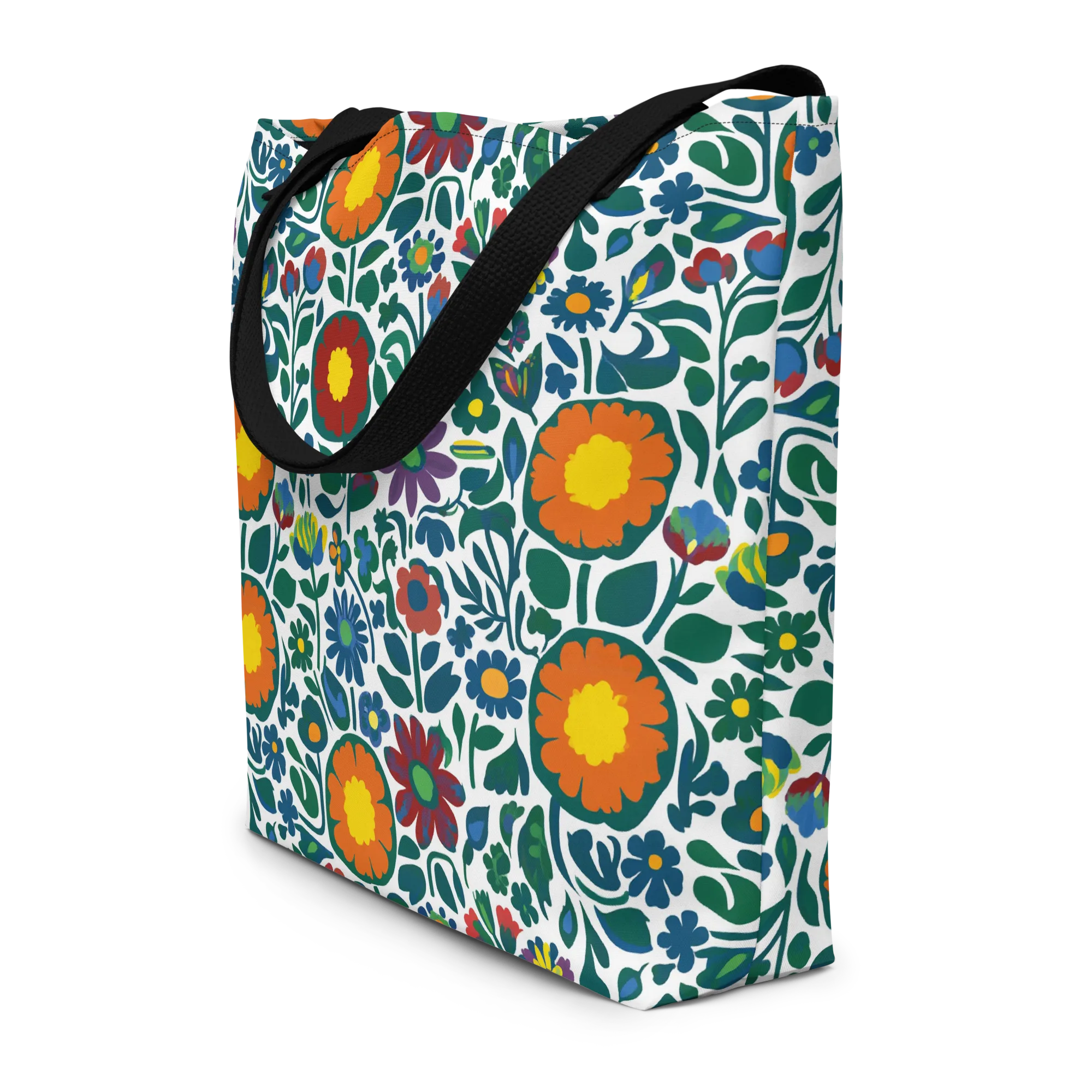 Folk Garden Riot on Large Tote Bag W/ Pocket — Front