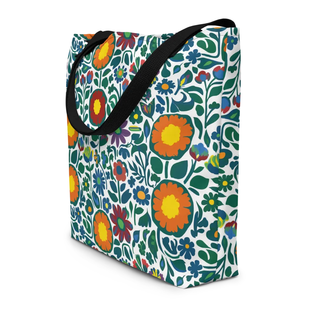 Folk Garden Riot on Large Tote Bag W/ Pocket — Front