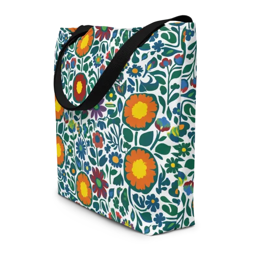 Folk Garden Riot on a Large Tote Bag W/ Pocket