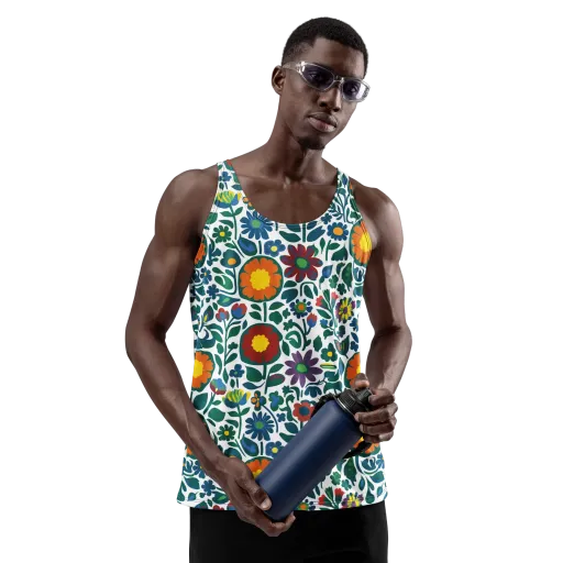 Folk Garden Riot on a Men's Tank Top