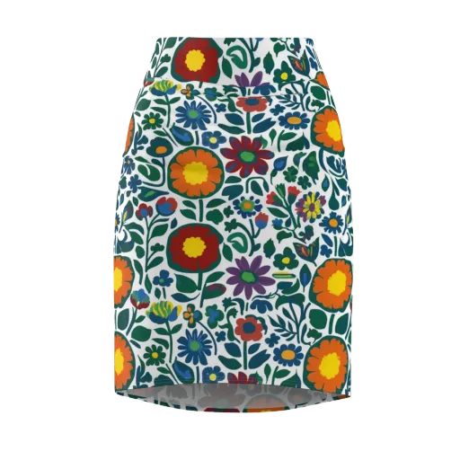 Folk Garden Riot on a Pencil Skirt