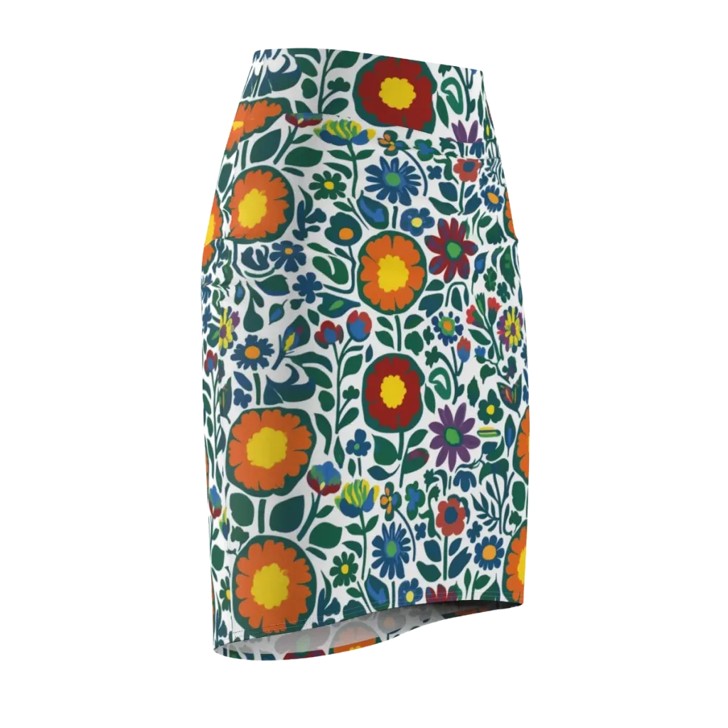 Folk Garden Riot on Pencil Skirt — Front Side