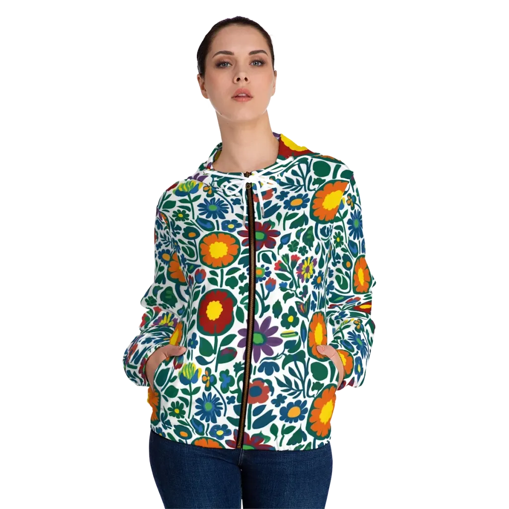 Folk Garden Riot on Women's Full-Zip Hoodie — Front On Person