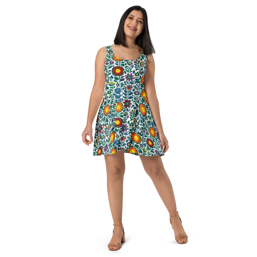 Folk Garden Riot on Skater Dress — Front