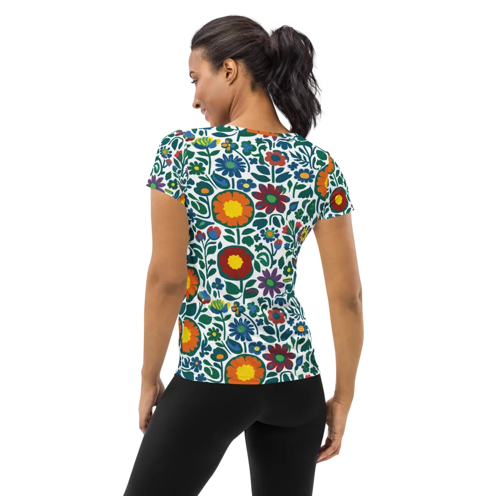 Folk Garden Riot on Women's Athletic T-Shirt — Back