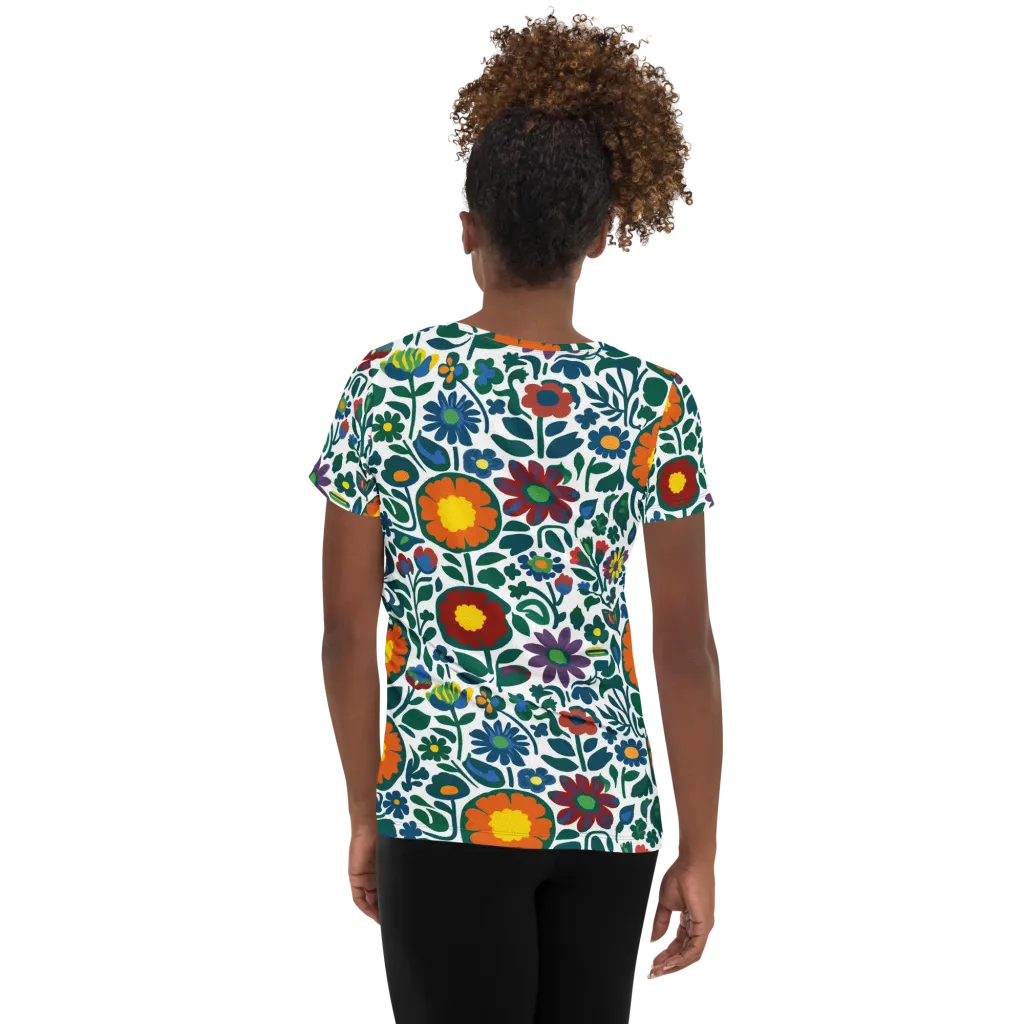 Folk Garden Riot on Women's Athletic T-Shirt — Back