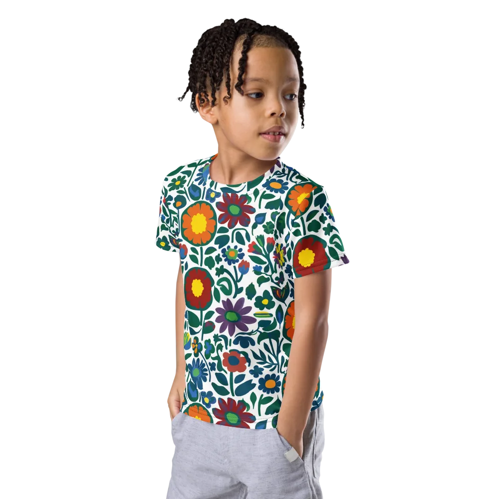Folk Garden Riot on Kids Crew Neck T-Shirt — Left Front