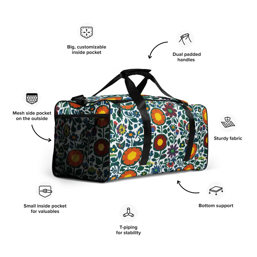 Folk Garden Riot on Duffle Bag — Right Front