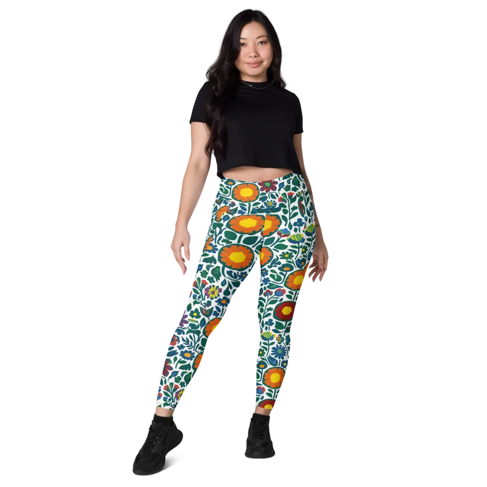 Folk Garden Riot on Leggings with Pockets — Front