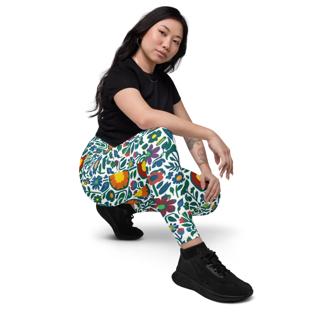 Folk Garden Riot on Leggings with Pockets — Right Front