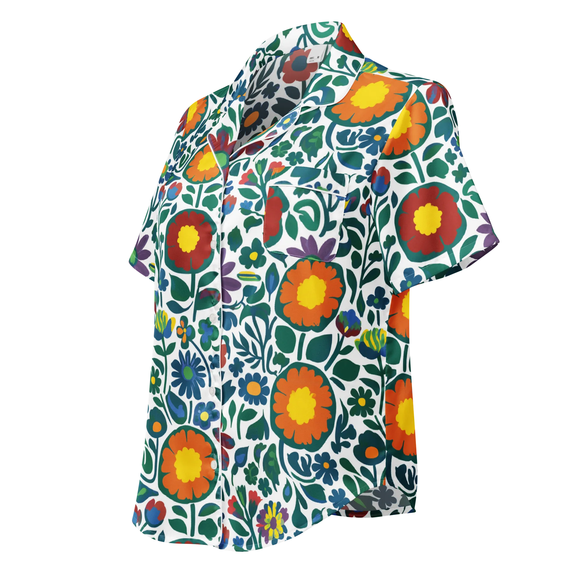 Folk Garden Riot on Women's Short Sleeve Pajama Top — Left Front