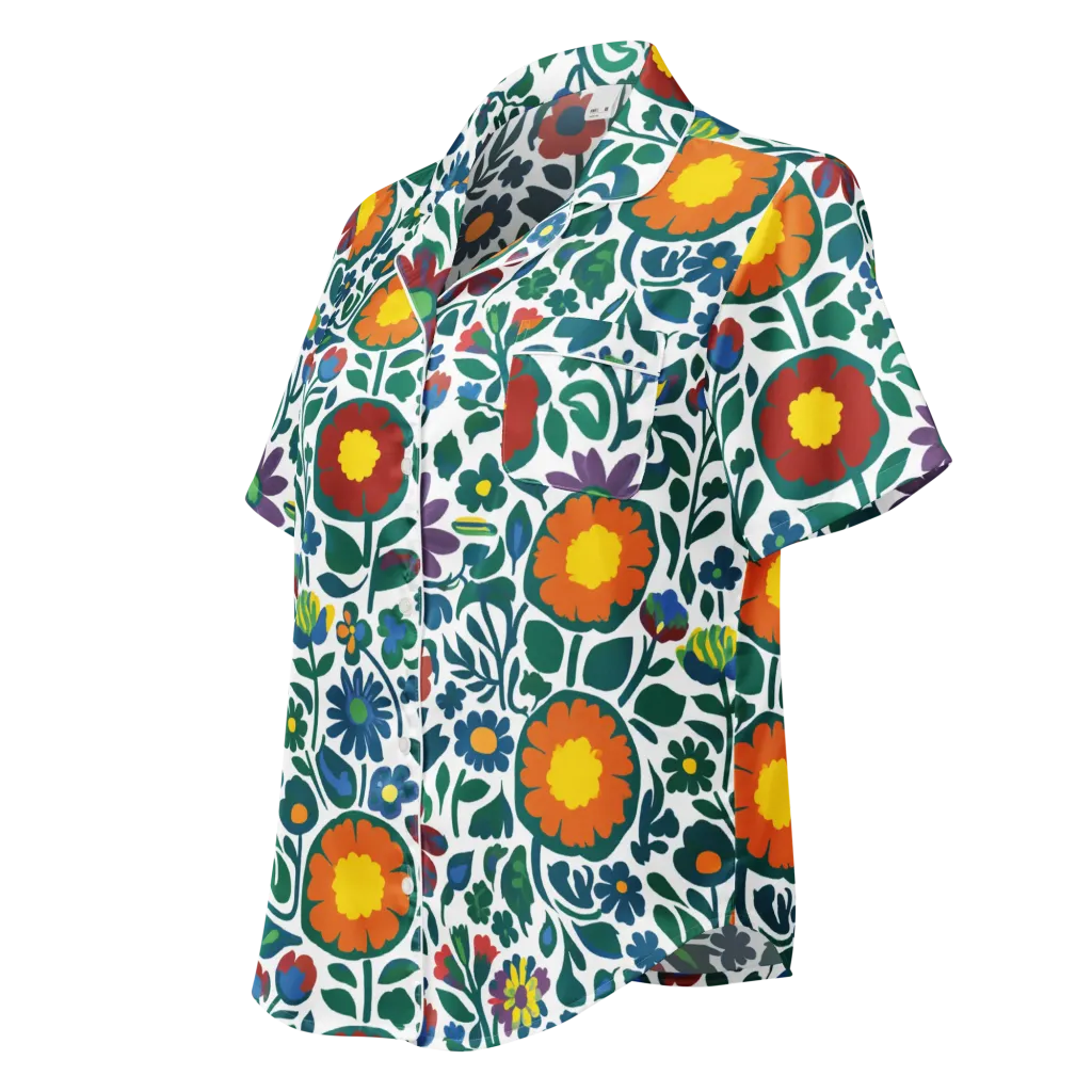 Folk Garden Riot on Women's Short Sleeve Pajama Top — Left Front