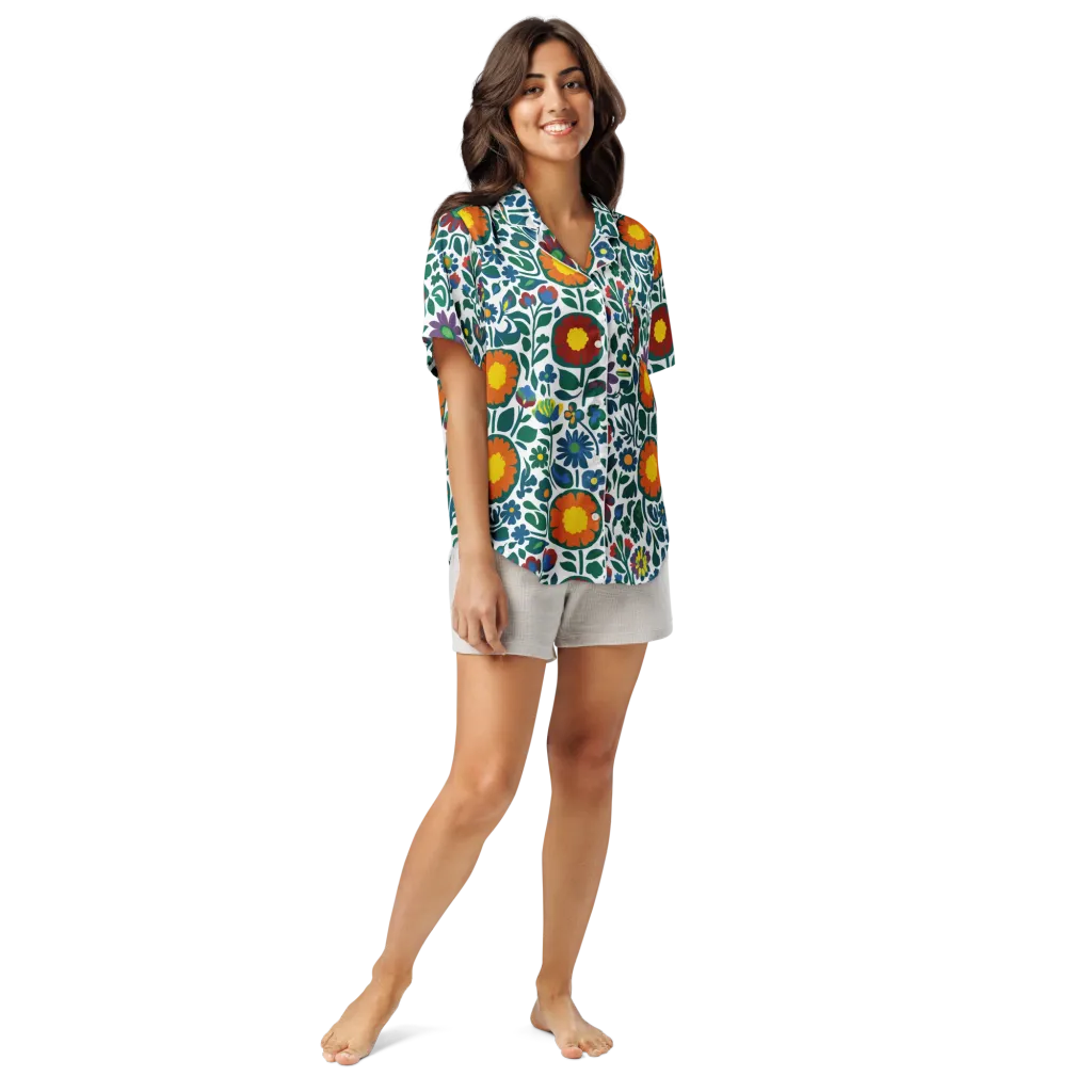 Folk Garden Riot on Women's Short Sleeve Pajama Top — Front