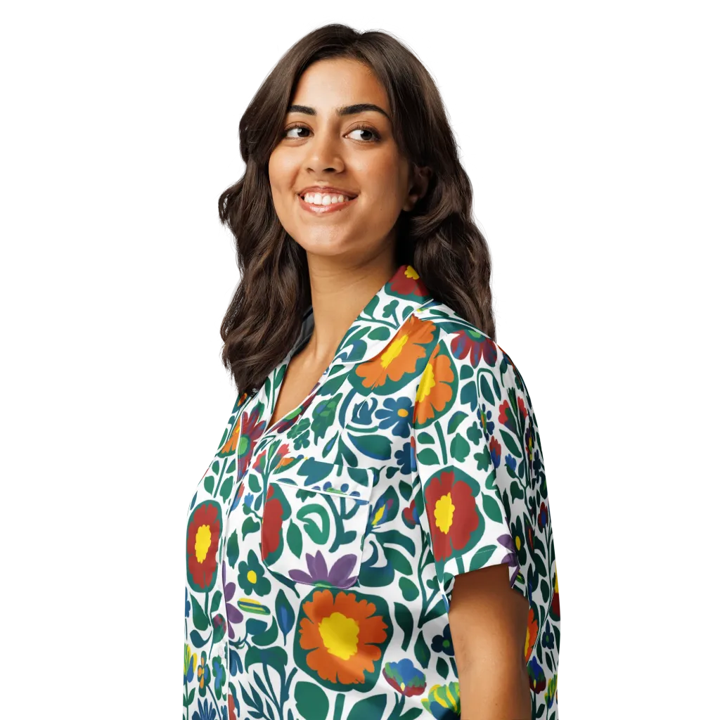 Folk Garden Riot on Women's Short Sleeve Pajama Top — Left Front