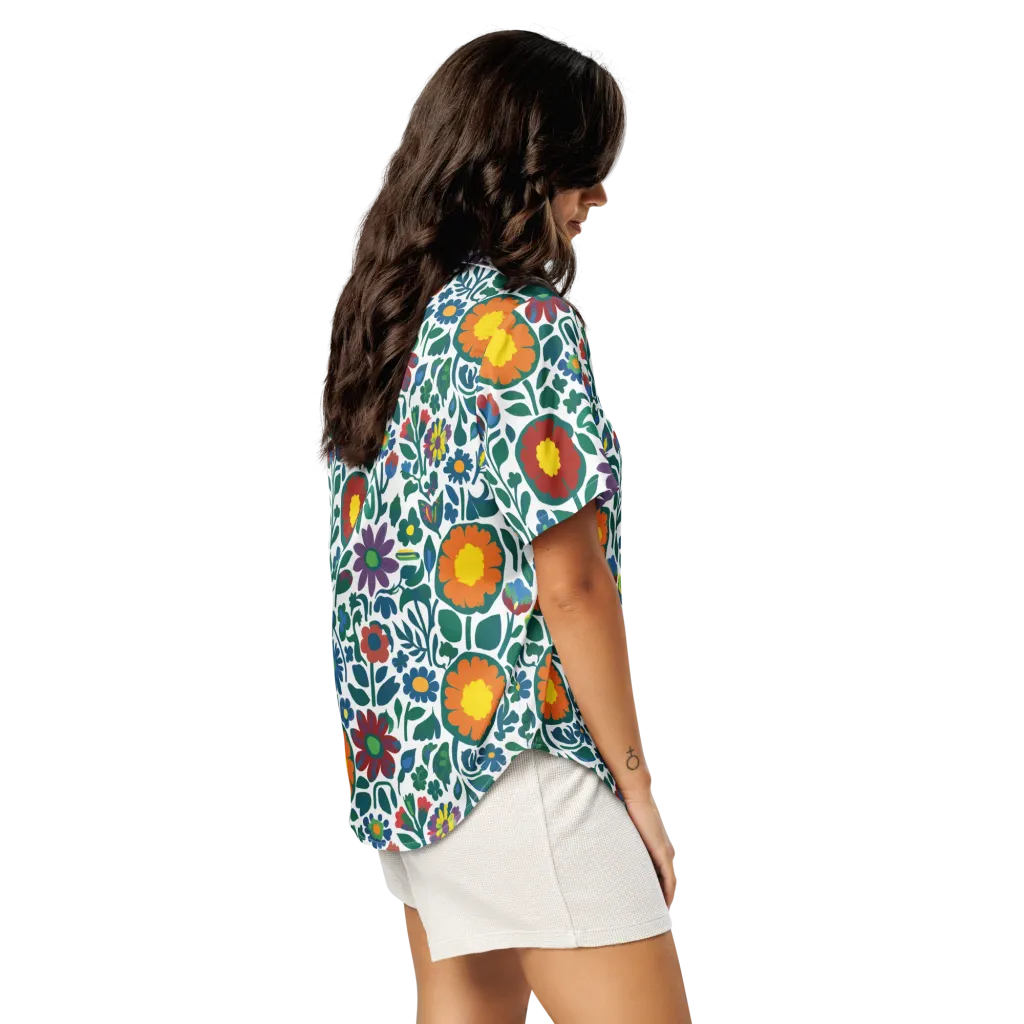 Folk Garden Riot on Women's Short Sleeve Pajama Top — Right Back