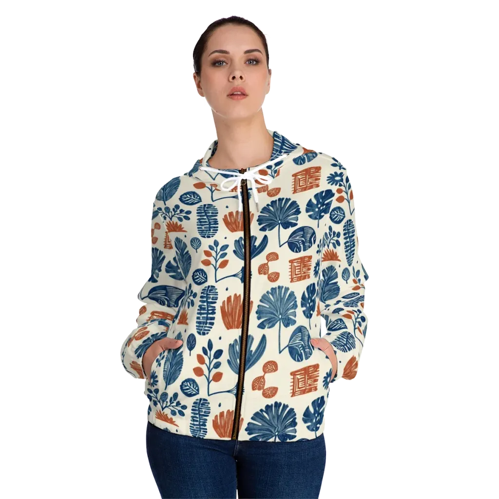 Terracotta Tides on Women's Full-Zip Hoodie — Front On Person