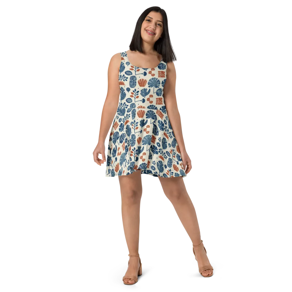 Terracotta Tides on Skater Dress — Front