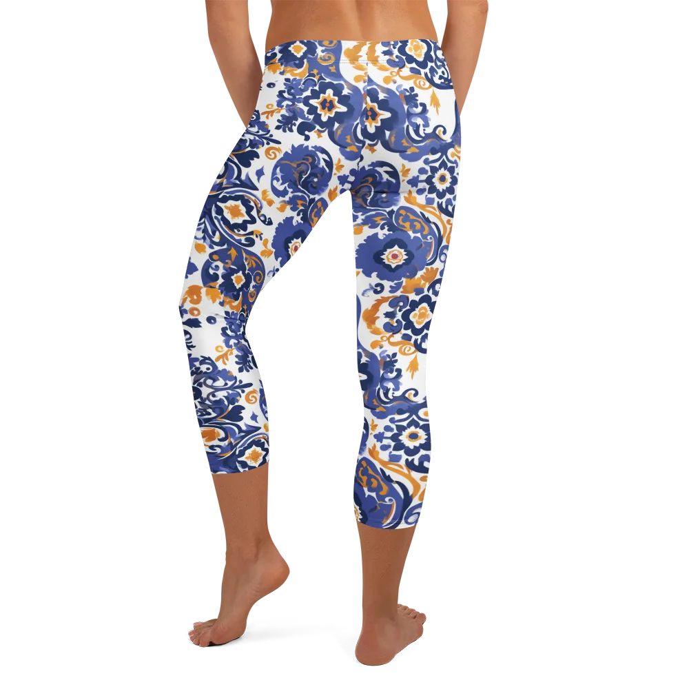 Indigo Gilded Garden on Capri Leggings — Back