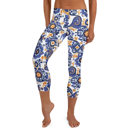 Indigo Gilded Garden on a Capri Leggings