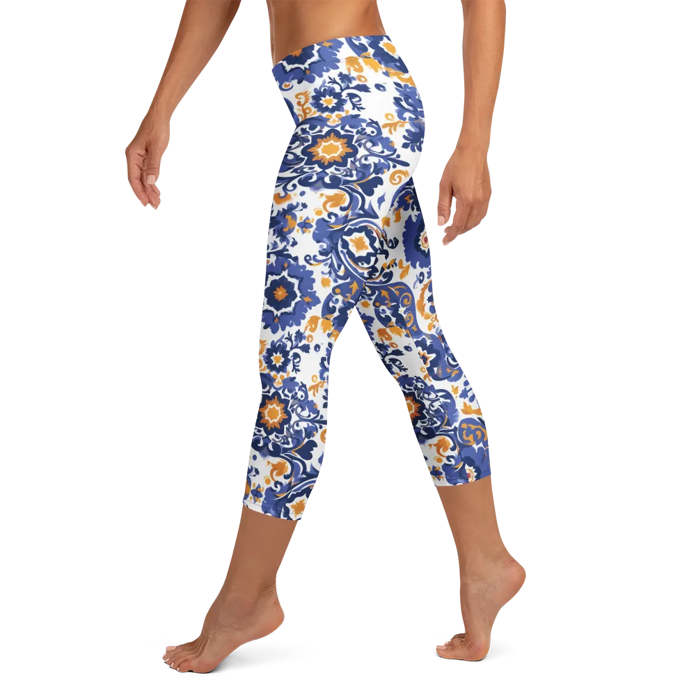 Indigo Gilded Garden on Capri Leggings — Left