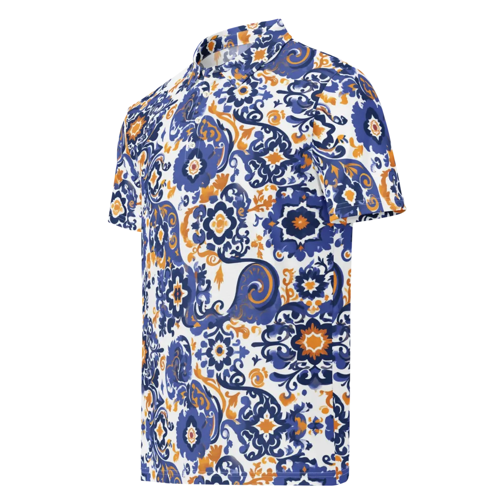 Indigo Gilded Garden on Men's Slim Fit Polo Shirt — Left Front