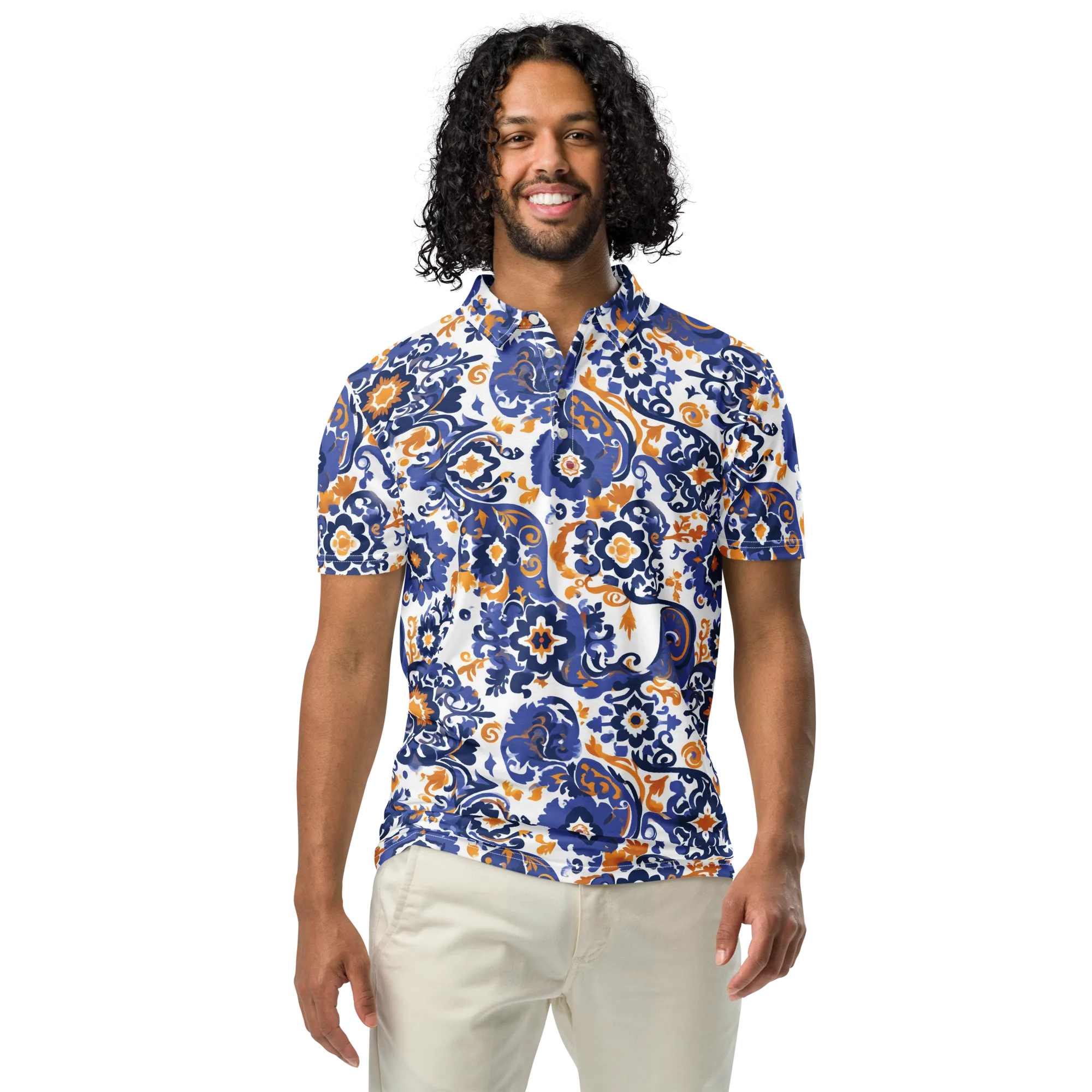 Indigo Gilded Garden on Men's Slim Fit Polo Shirt — Front