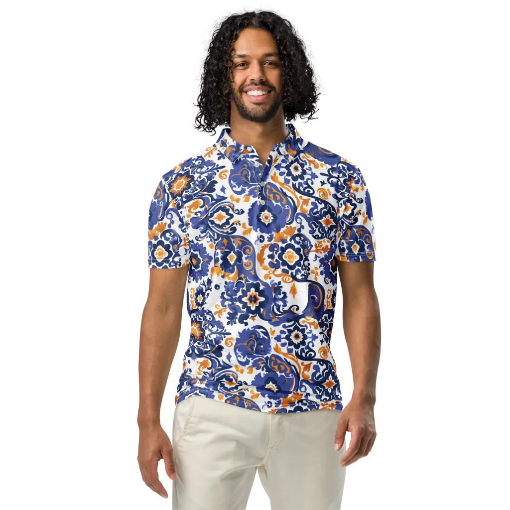 Indigo Gilded Garden on Men's Slim Fit Polo Shirt — Front