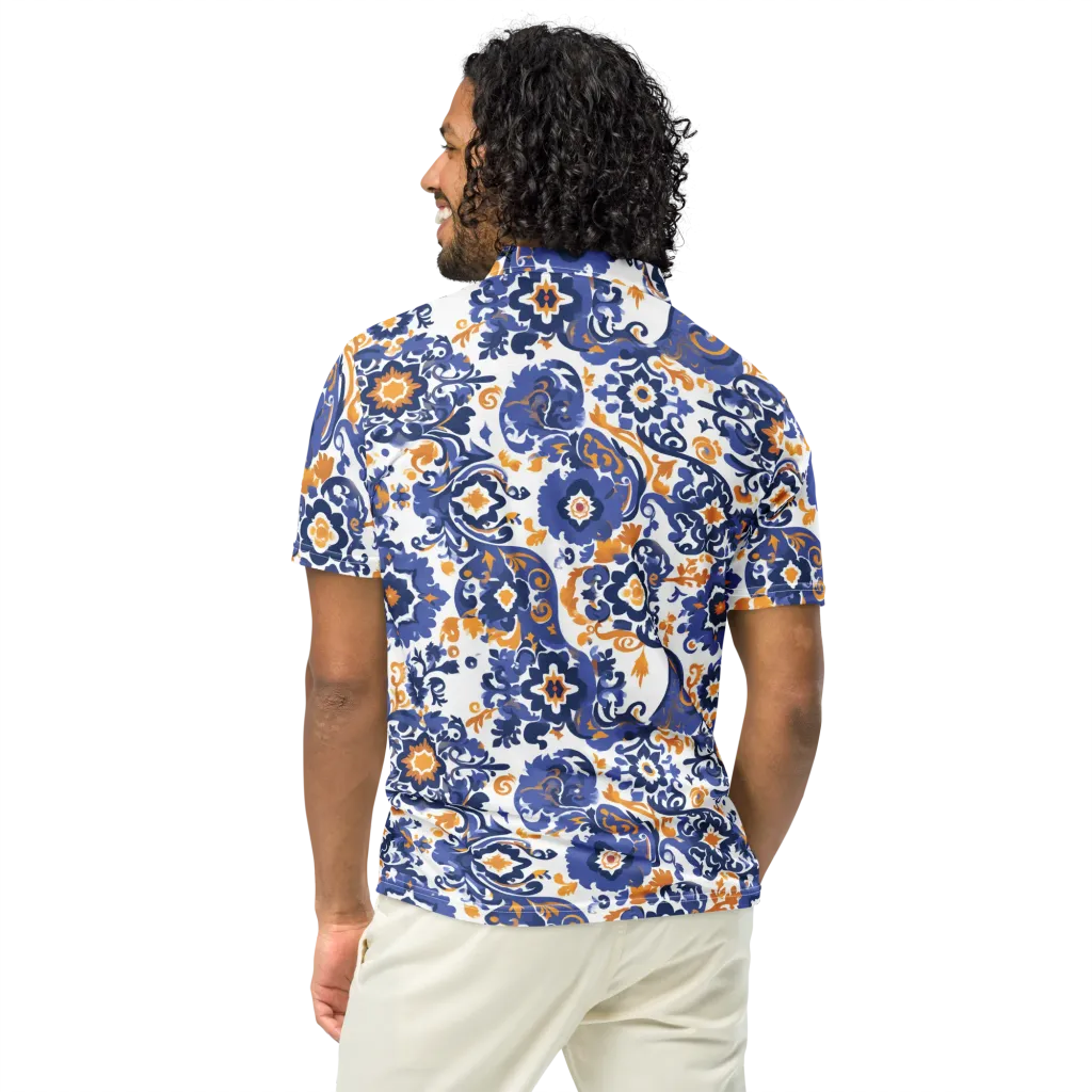 Indigo Gilded Garden on Men's Slim Fit Polo Shirt — Back