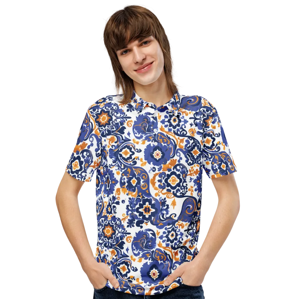 Indigo Gilded Garden on Men's Slim Fit Polo Shirt — Front