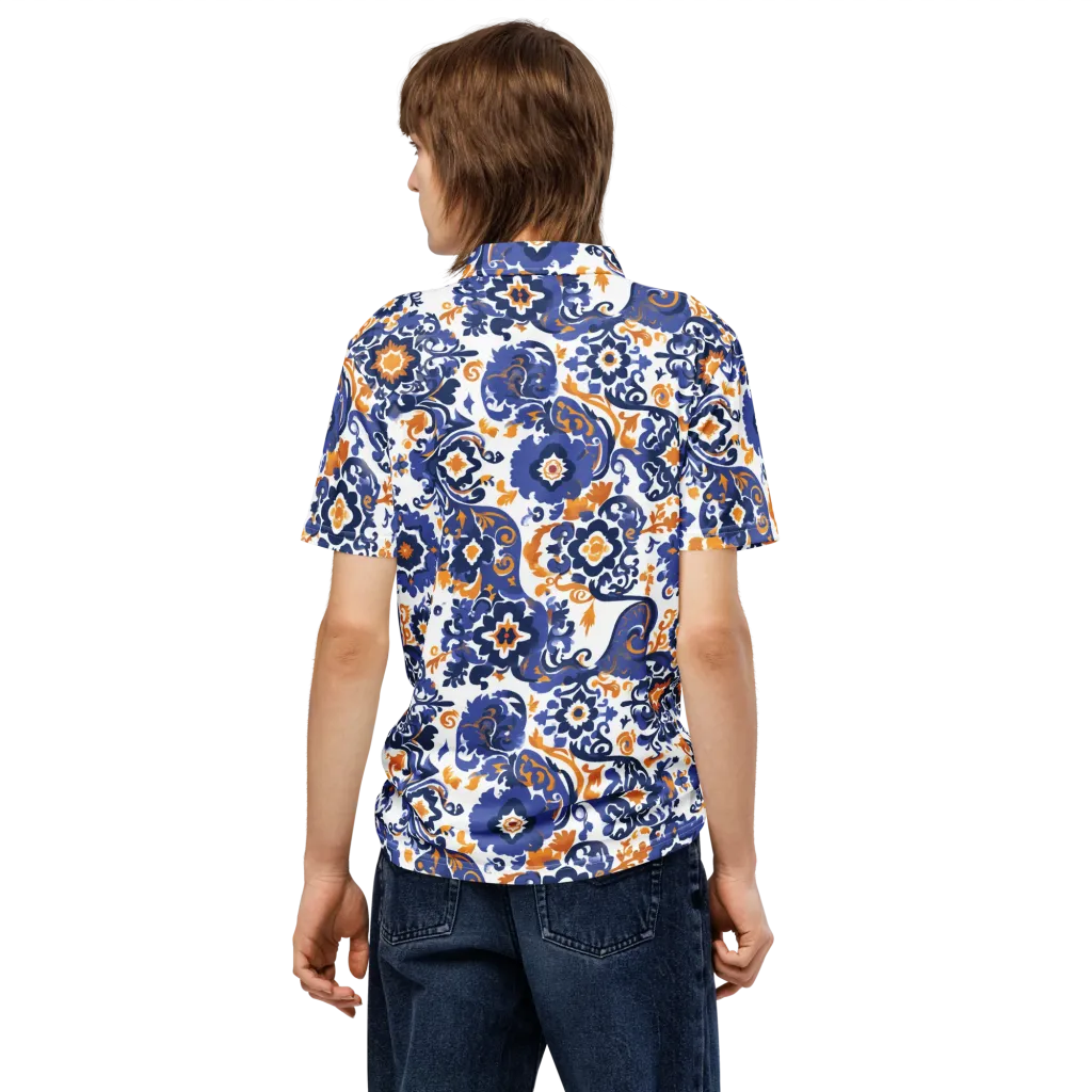 Indigo Gilded Garden on Men's Slim Fit Polo Shirt — Back