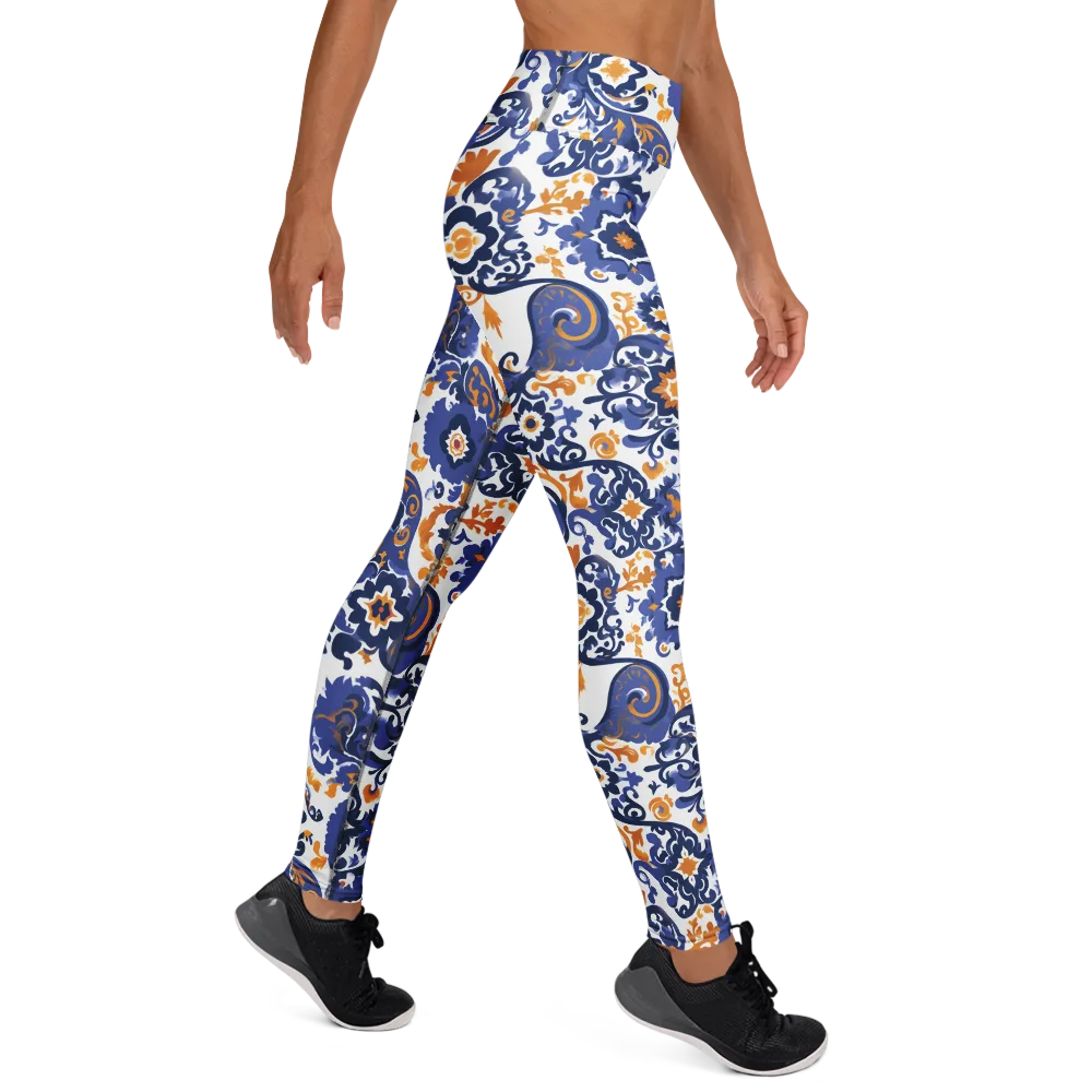 Indigo Gilded Garden on Yoga Leggings — Right