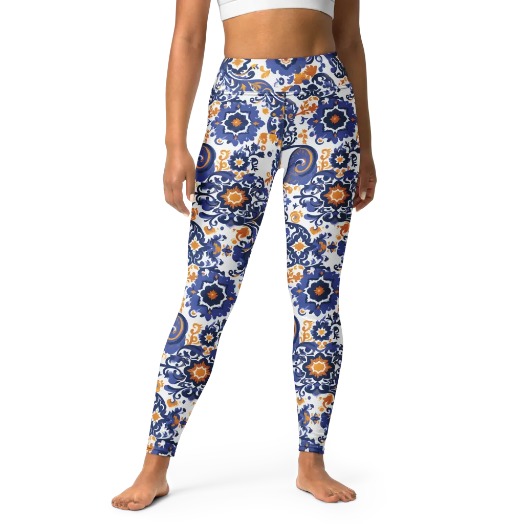 Indigo Gilded Garden on Yoga Leggings — Front