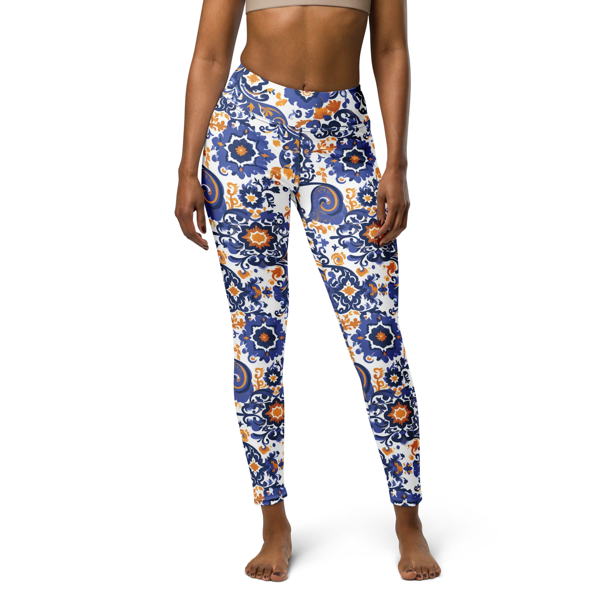 Indigo Gilded Garden on Yoga Leggings — Front