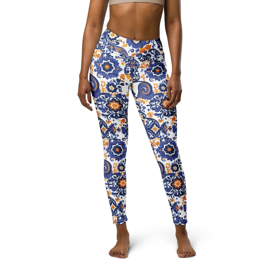 Indigo Gilded Garden on Yoga Leggings — Front