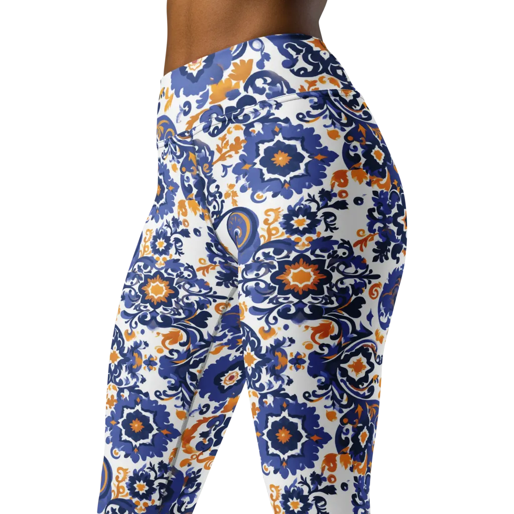 Indigo Gilded Garden on Yoga Leggings — Left Front