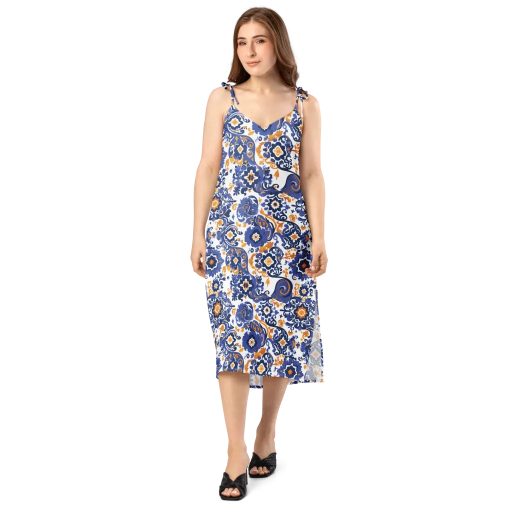 Indigo Gilded Garden on Slip Dress — Front